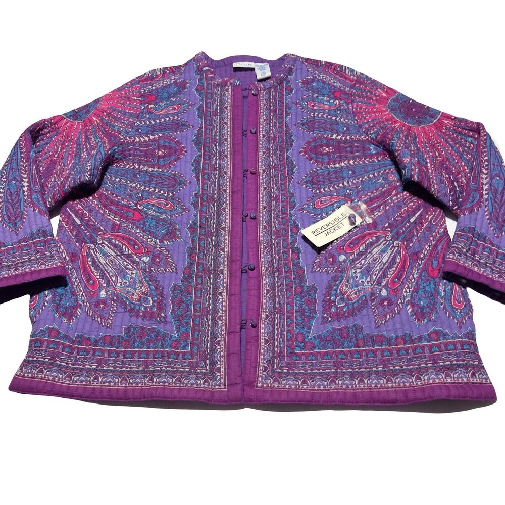 BLAIR Women’s Quilted Jacket 3X 3XL Boho Hippie Purple Paisley Reversible NWT